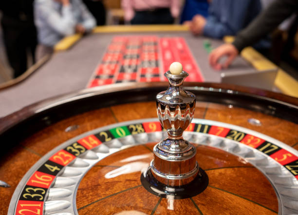 Close up of roulette wheel at the casino - Focus on foreground